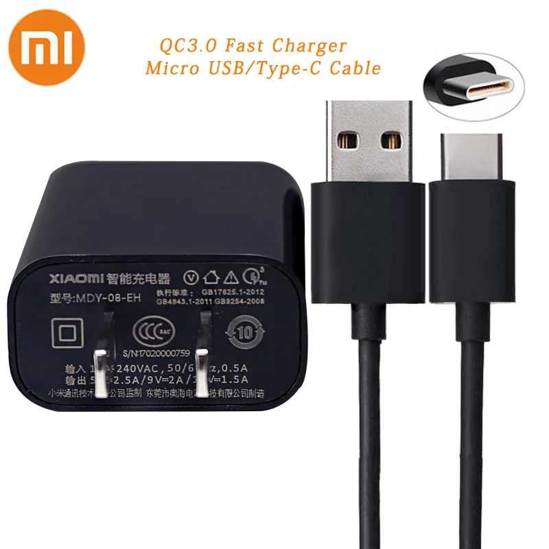 

Original XIAOMI Fast Charger Adapter 120CM Micro USB/Type C Data Line For Mi A1 5 5X 6 6X 8 SE MIX 2 2S MAX 3 Redmi Note 4X 6A