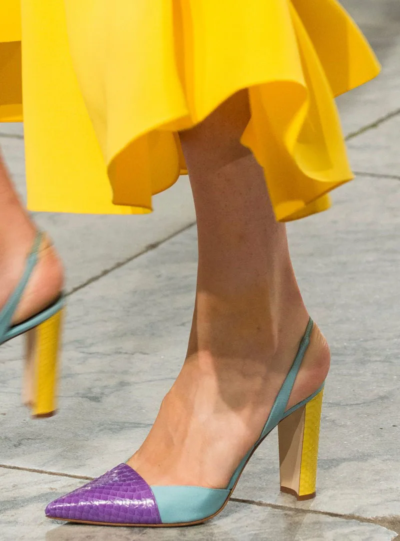 MStcchi/обувь с желтыми цветными блоками и Жасмин; кожаные модельные туфли-лодочки; женские босоножки из натуральной кожи на высоком каблуке с петлей на пятке; женская обувь для подиума