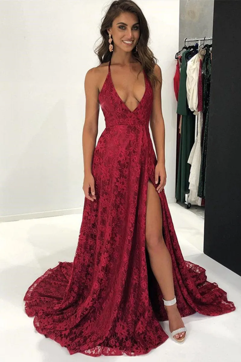 

Spaghetti Straps Prom Dresses 2019 Vestido de Festa Longo Lace Evening Party Dress Prom robe de soiree V Neck Custom Made
