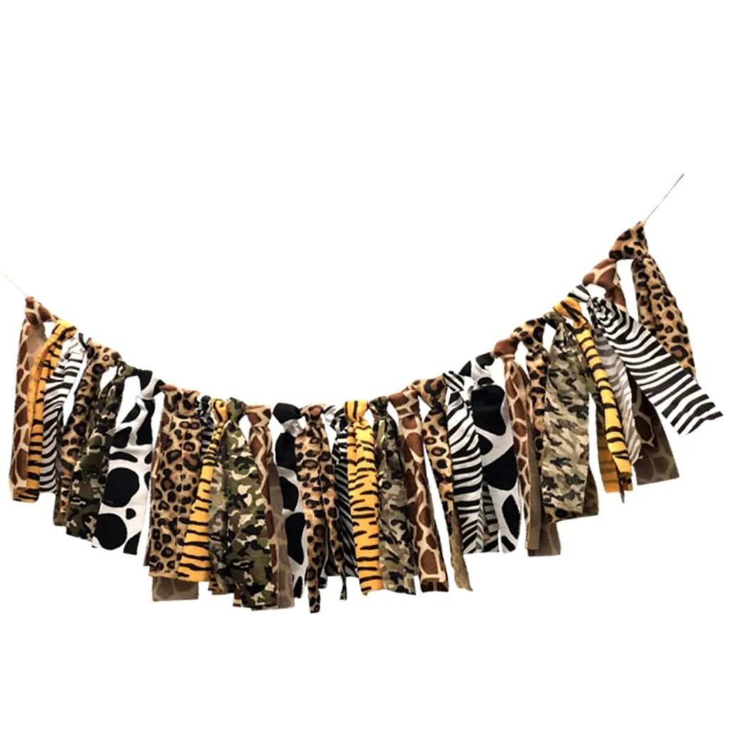 Creative Shabby Cloth Strip Banner Garland Leopard Print Rag Tied Banners for Baby Shower Baby's Birthday Party 