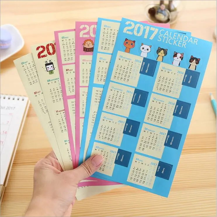 2pcs pack creative year 2017 mini calendar stickers decorative diary