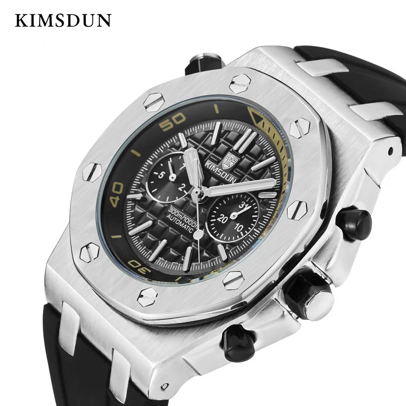 

KIMSDUN Sports mechanical watch men Automatic Self-Wind Alloy Buckle Water Resistant Silicone high quality Reloj de hombre new