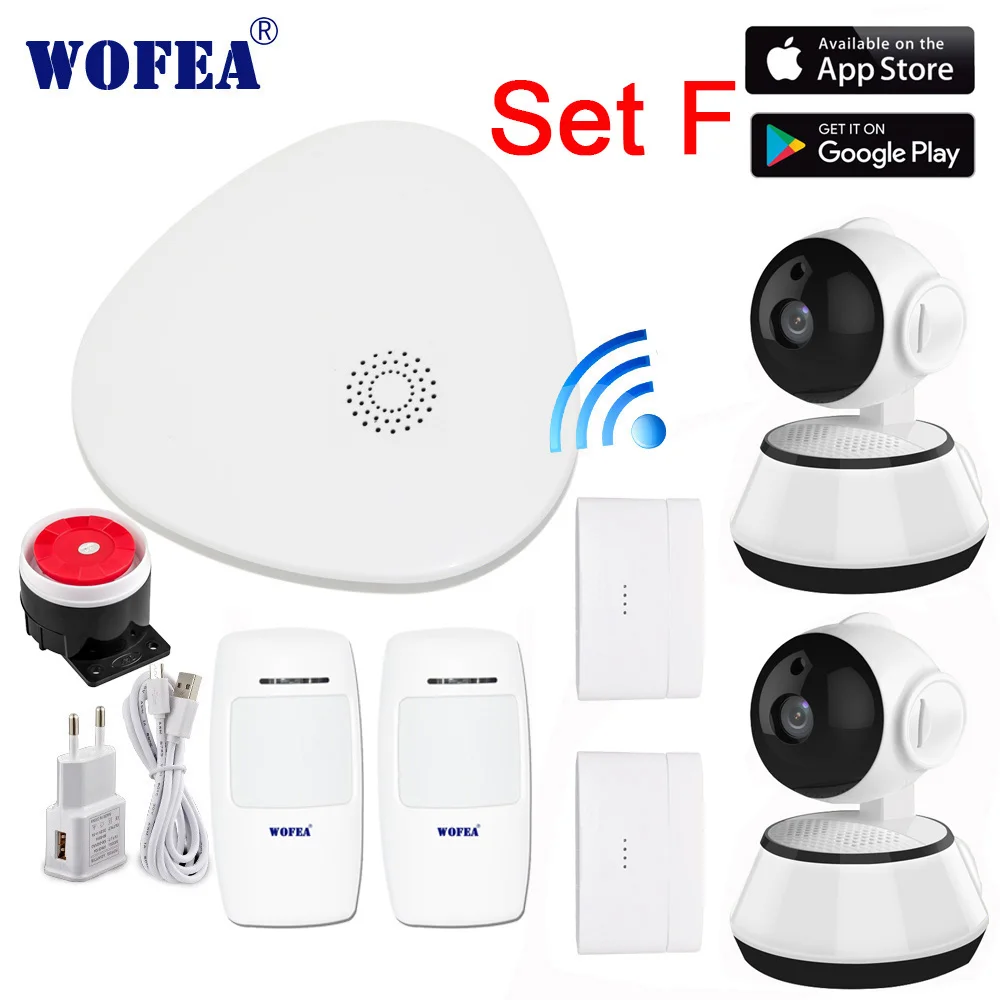 Wofea wifi шлюз интегрированная интеллектуальная домашняя система охранной сигнализации HD 720P wifi камера комплект с сообщением push видео в реальном времени - Цвет: SET F