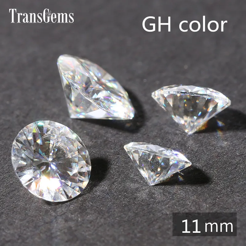 

TransGems 11mm 5ct Carat G Color Round Brilliant Cut Moissanite Loose Lab Diamond Gemstone Test as positive 1pcs
