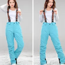 Женские светло-голубые лыжные брюки, женские зеленые брюки для катания на коньках, зимние спортивные брюки с подтяжками, брюки на подтяжках, лыжные штаны