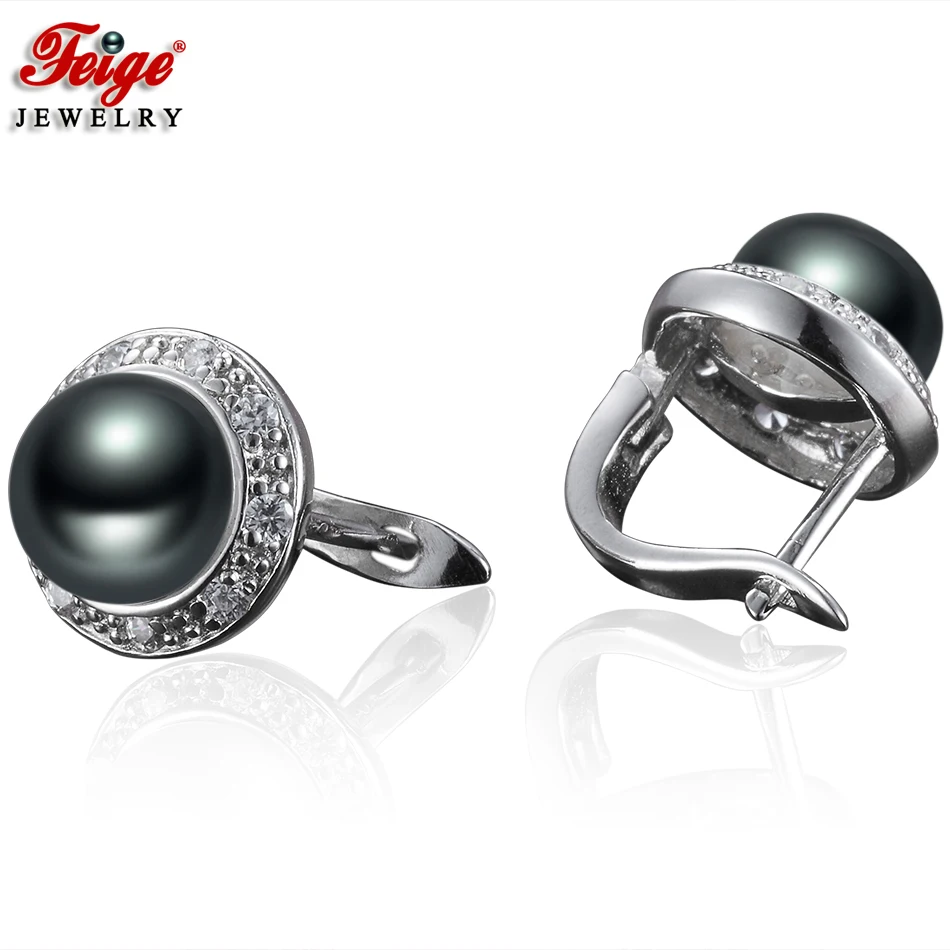 Vintage Black Pearl Hoop Earrings for Women Gifts 8 9MM Freshwater