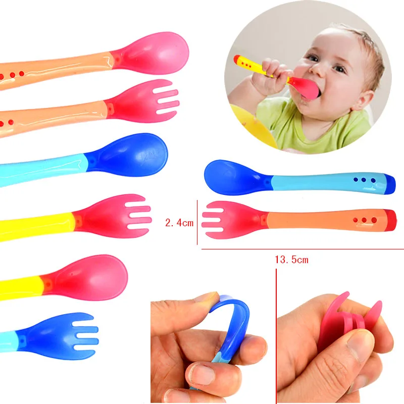 Ustensiles de cuisine pour bébés 2 pièces/ensemble | Joli, cuillère pour bébés enfants, couverts cuillère + fourchette, température alimentation à induction