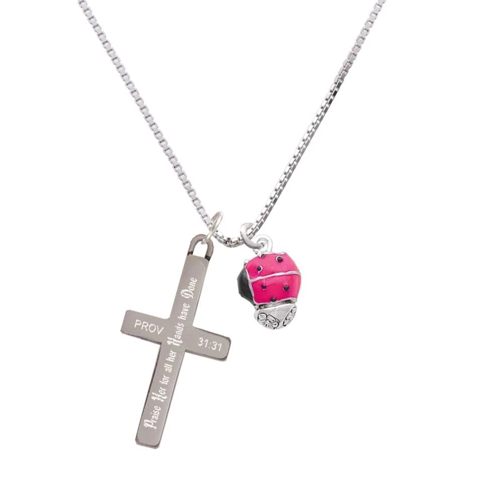 Hot Pink Ladybug Spinner - Praise Her - Cross Necklace