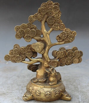 

free shipping Chinese Bronze Fengshui BiXie Beast Pixiu Lucky Tree Money Statue