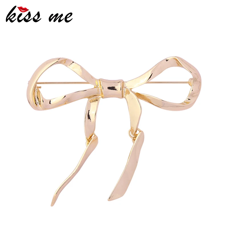 

KISS ME Gold&Silver Color Classic Bowknot Brooches For Women Gifts Sweater Coat Contracted Brooch 2019 Fashion Charm Accessories