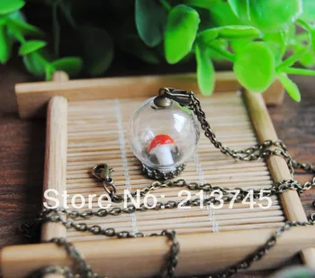 

Freeshipping Fashion 20*12mm Glass bubble globe & crown bae setting &6mm cap&70cm necklace Set glass bottle vials pendant DIY