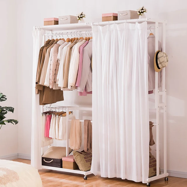 LK26 Portable Multi Function Clothing Hanger Coat Rack Quality Wood Wardrobe Garment Shelves Stand Rolling