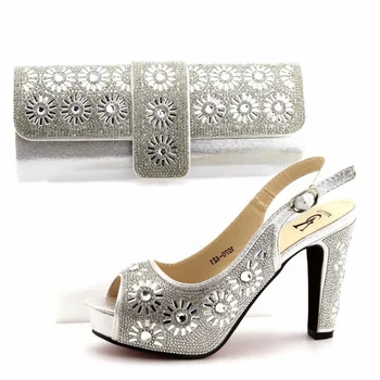 

Stones silver stones shoes and bag set high heel 4.2 inches sandal clutches fashion new shoes bag set hot sale shoe bag SB8278-1