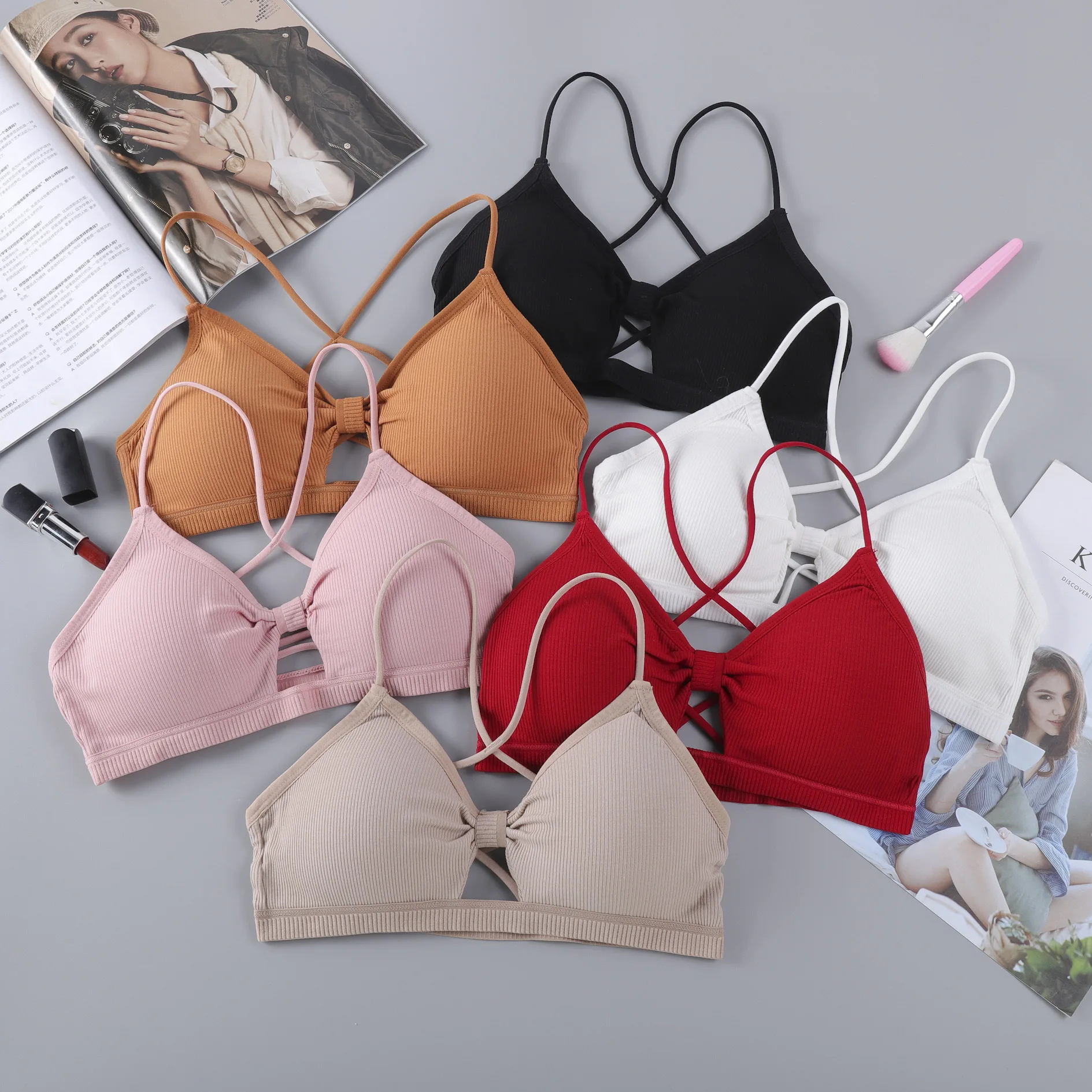 

Women Sexy Bra Removable Chest Pad Lingerie Female Tube Tops Bow Girls Tanks Top