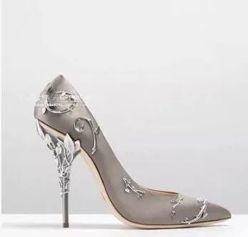 Abesire/Лидер продаж года; женские модельные туфли на очень высоком каблуке с металлическим украшением; свадебные туфли; женские слипоны с острым носком - Цвет: Серый