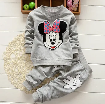 

New Kids Clothes Girl Baby Long Sleeve Cotton Minnie Mickey Cartoon Casual Set Baby Clothing Spring Autumn Children Suits 2pcs