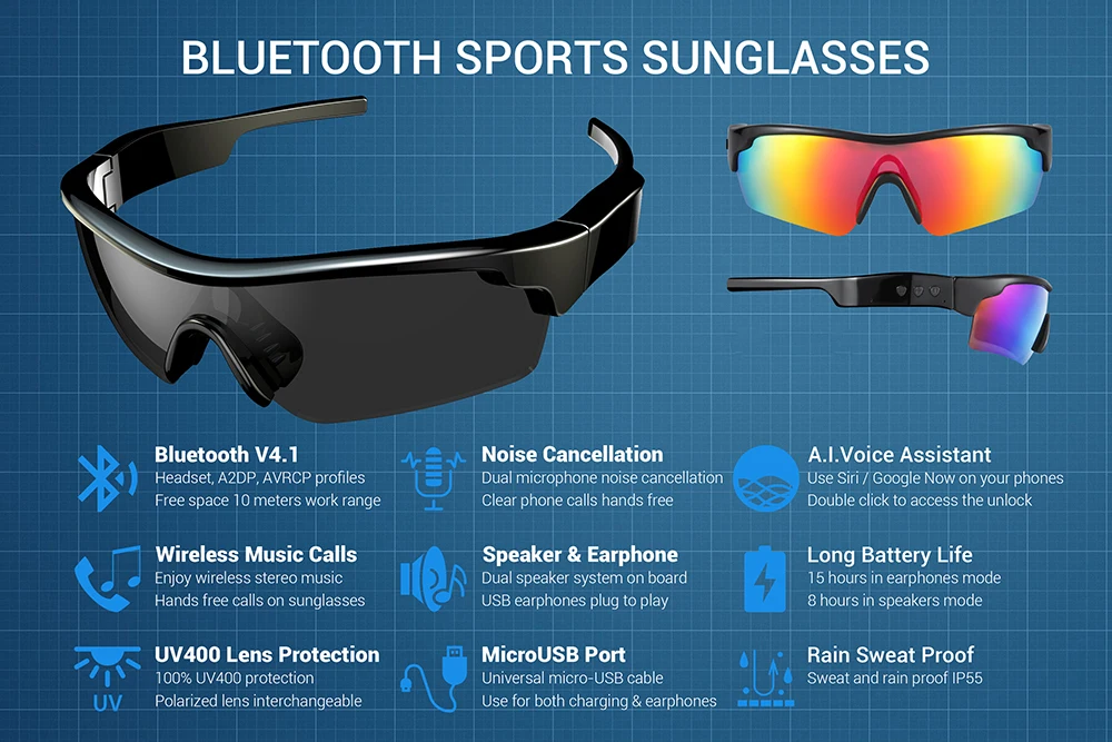 С фабрики Китая,, долговечные умные беспроводные наушники для прослушивания музыки, Bluetooth покрытие, цветные линзы, солнцезащитные очки, спортивные