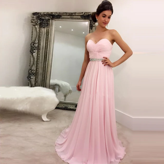 Light Pink Prom Dresses Pleated Sweetheart Long Chiffon Prom Evening