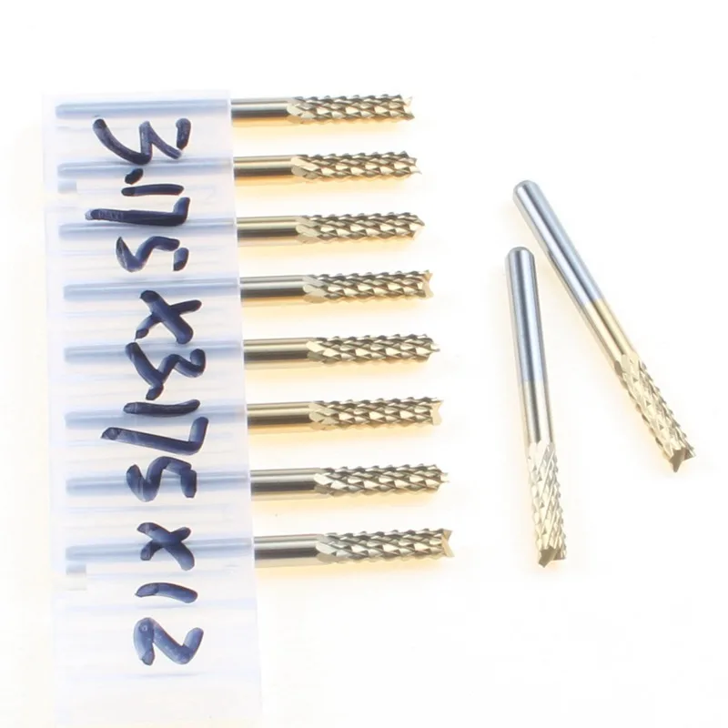 10pc 3.175*3.175*12MM Titanium Coated Carbide PCB Cutter, End Mill for PCB Circuit Board Milling