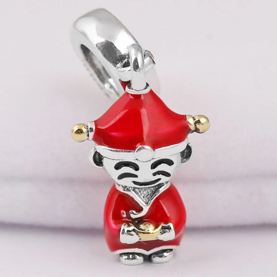 

New Red Enamel Chinese god of prosperity Fortune & Luck Pendant Beads Fit Pandora Bracelet Diy Jewelry 925 Sterling Silver Charm