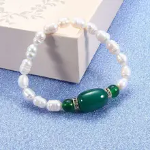 SEVEN GIRL, зеленый агат, натуральный пресноводный жемчуг в стиле барокко, браслет для женщин, подарок, вечерние браслеты с подвесками, хорошее ювелирное изделие