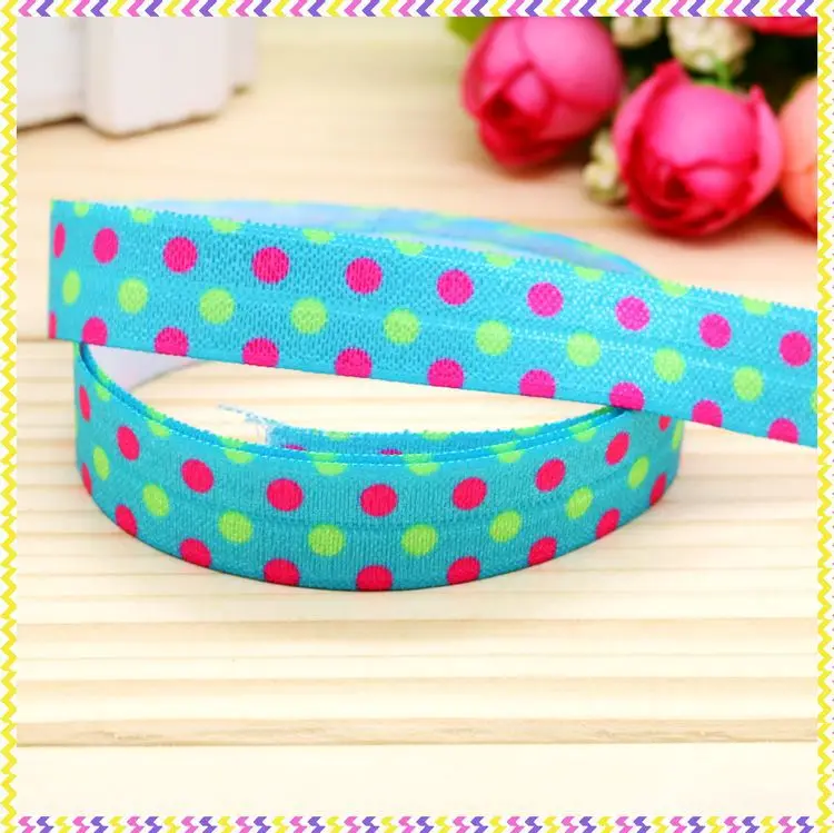

5/8'' Free shipping Fold Elastic FOE polka dots printed headband headwear hairband diy decoration wholesale OEM B1214