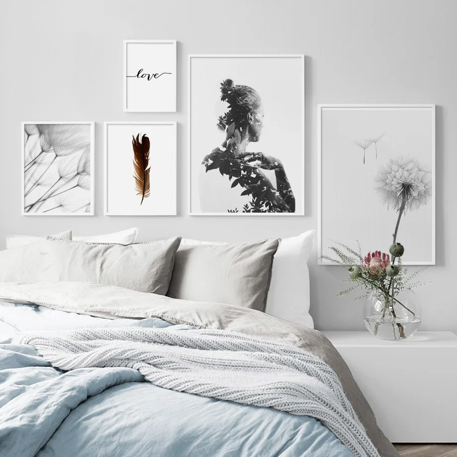 

Dandelion Feather Abstract Girl Plant Nordic Posters And Prints Wall Art Canvas Painting Wall Pictures For Living Room Decor