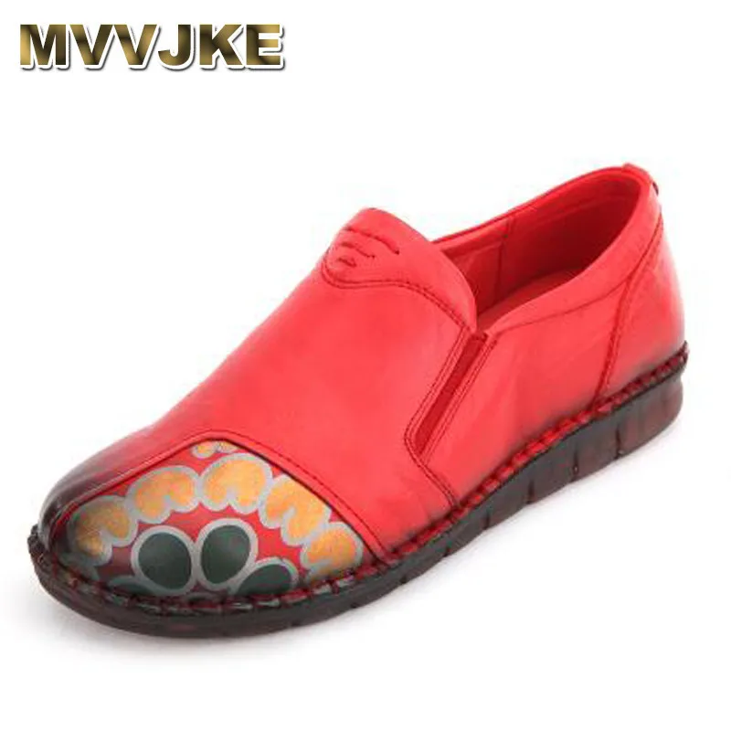 

MVVJKE Woman Genuine Leather Flat Shoes Female Comfortable Casual Shoes Real Leather Handmade Women Flats