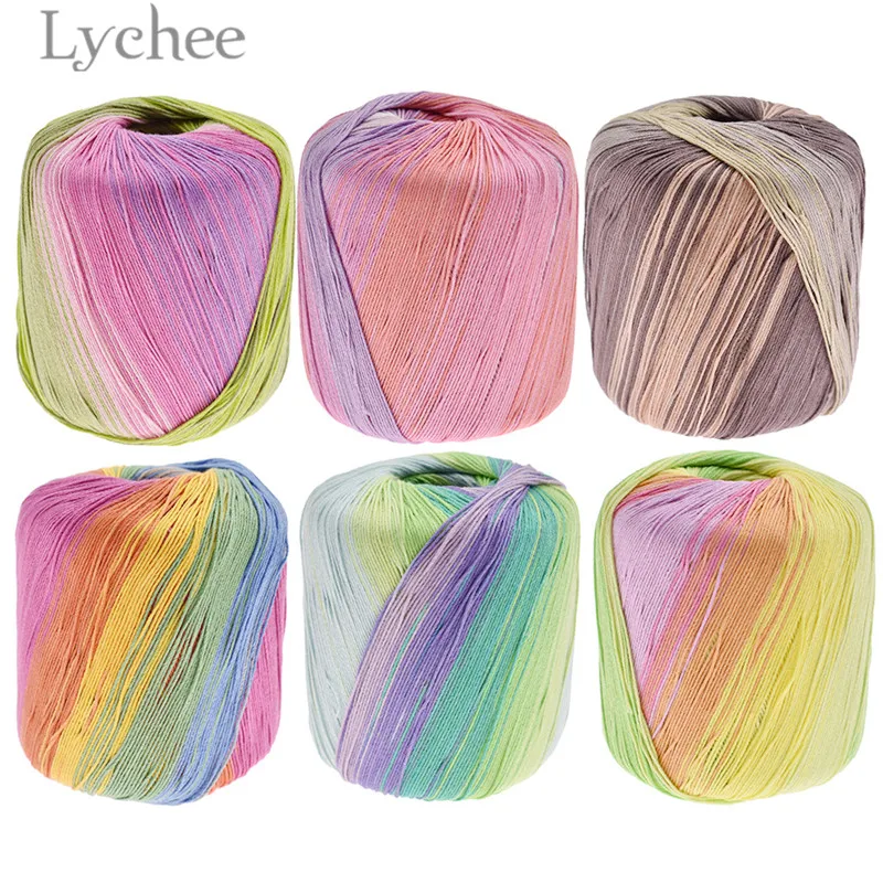 Lychee 50 г Чистый хлопок кружево Радуга Пряжа Ручной Вязки пряжа DIY ручной работы