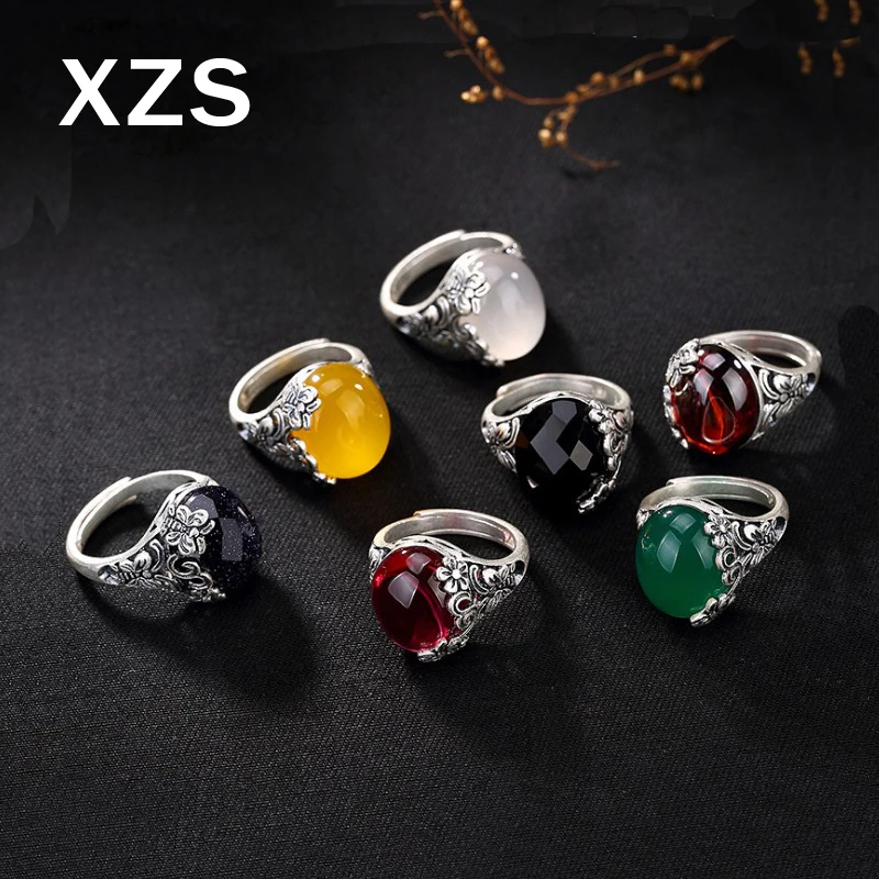 100% Genuine S990 Sterling Silver Chinese Style Hand Made Gem Vintage Rings Women Luxury Valentine's Day Gift Jewelry JZCN-18001 |