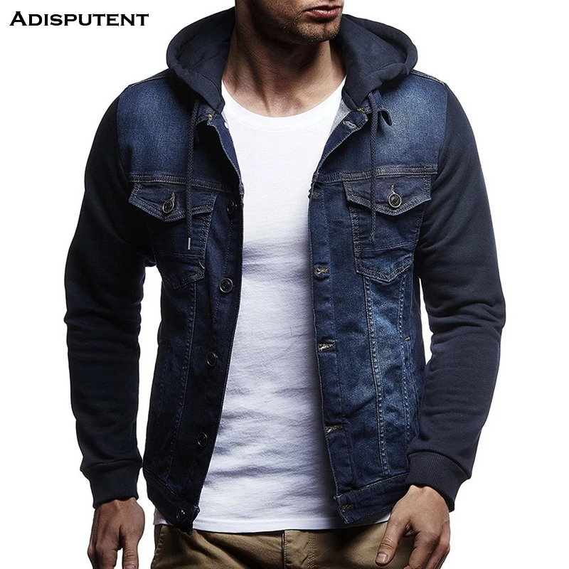 

Adisputent 2019 Fall Winter Men's Hoodies Sweatshirts Long Sleeves Slim Fit Denim Solid Coat Single Breasted Pocket Jacket Homme
