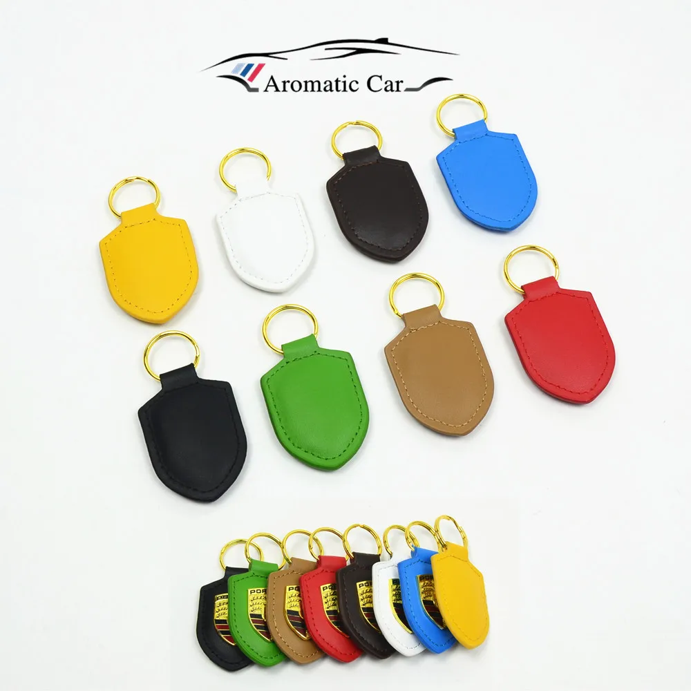 

Colors Cute Mini Key Chain Metal Leather Keychain Key Ring Car Logo Fit For Porsche car key fob car-styling
