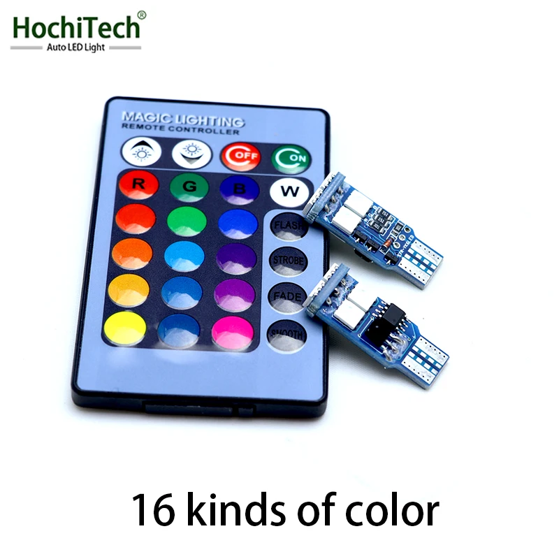 

T10 W5W RGB LED Car Bulbs With Remote Control 194 168 RGB Led Lamp Reading Wedge Lights Strobe 12V 5050 SMD Chip