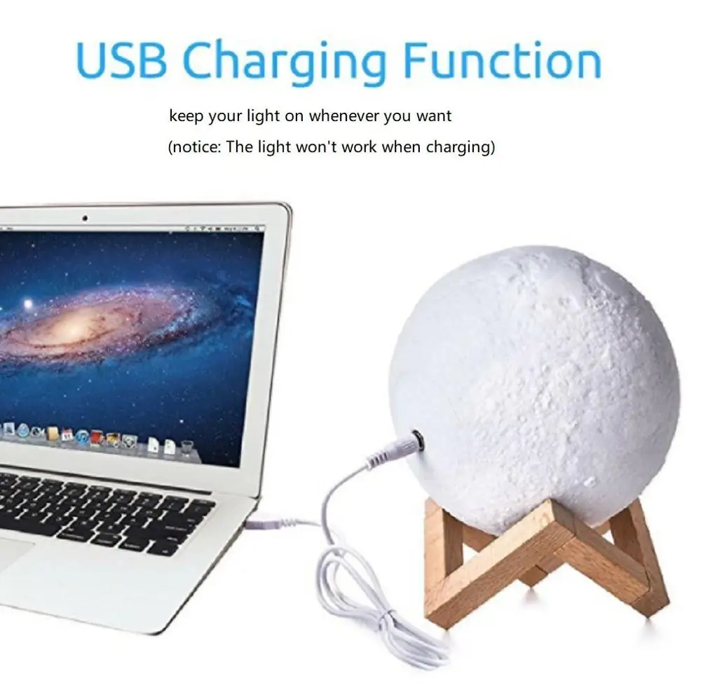 Аккумуляторная лампа в виде Луны с 3D рисунком светодиодный ночник USB креативный