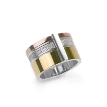 WAWFROK 2016 Mujeres de La Manera Anillos de Compromiso 18 k chapado en Oro CZ Anillos de Acero Inoxidable 316L Cnc Delicado Anillo de Los Hombres Mujeres R-154