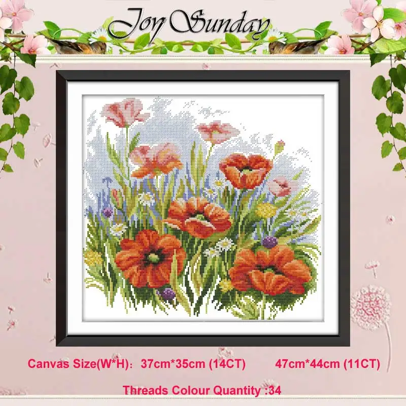 Poppy Sunflower vase basket counted 11CT 14CT Cross Stitch Set DIY DMC flower Cross-stitch Kit Embroidery Needlework Home Decor - Цвет: Poppy Flower