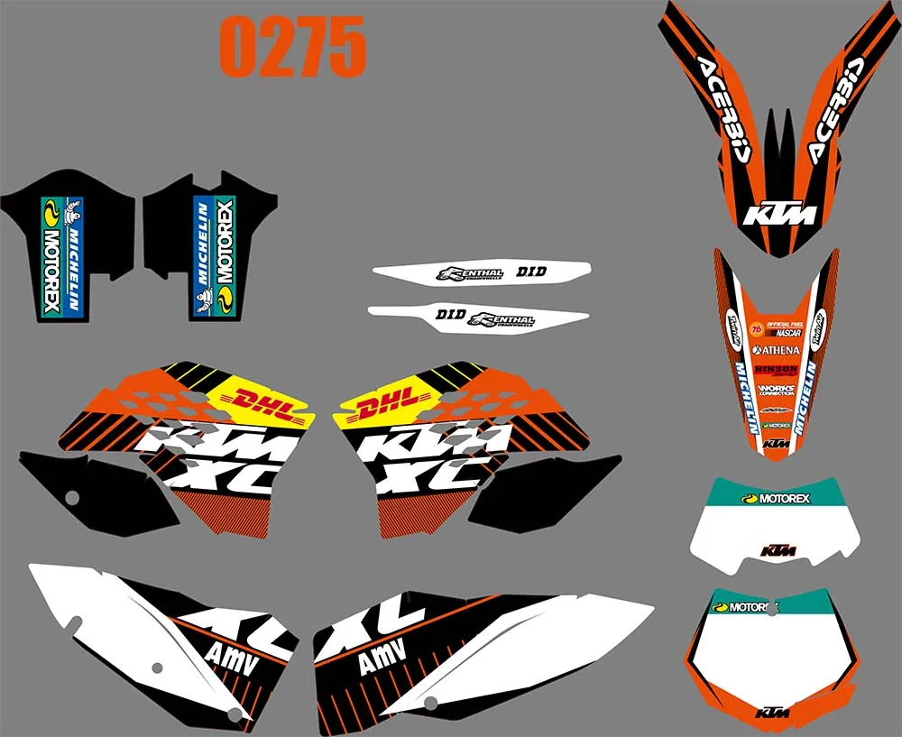 0275 мотоцикл команда Графический и фон Наклейка Стикер Наборы для KTM EXC 2008 2009 2010 2011