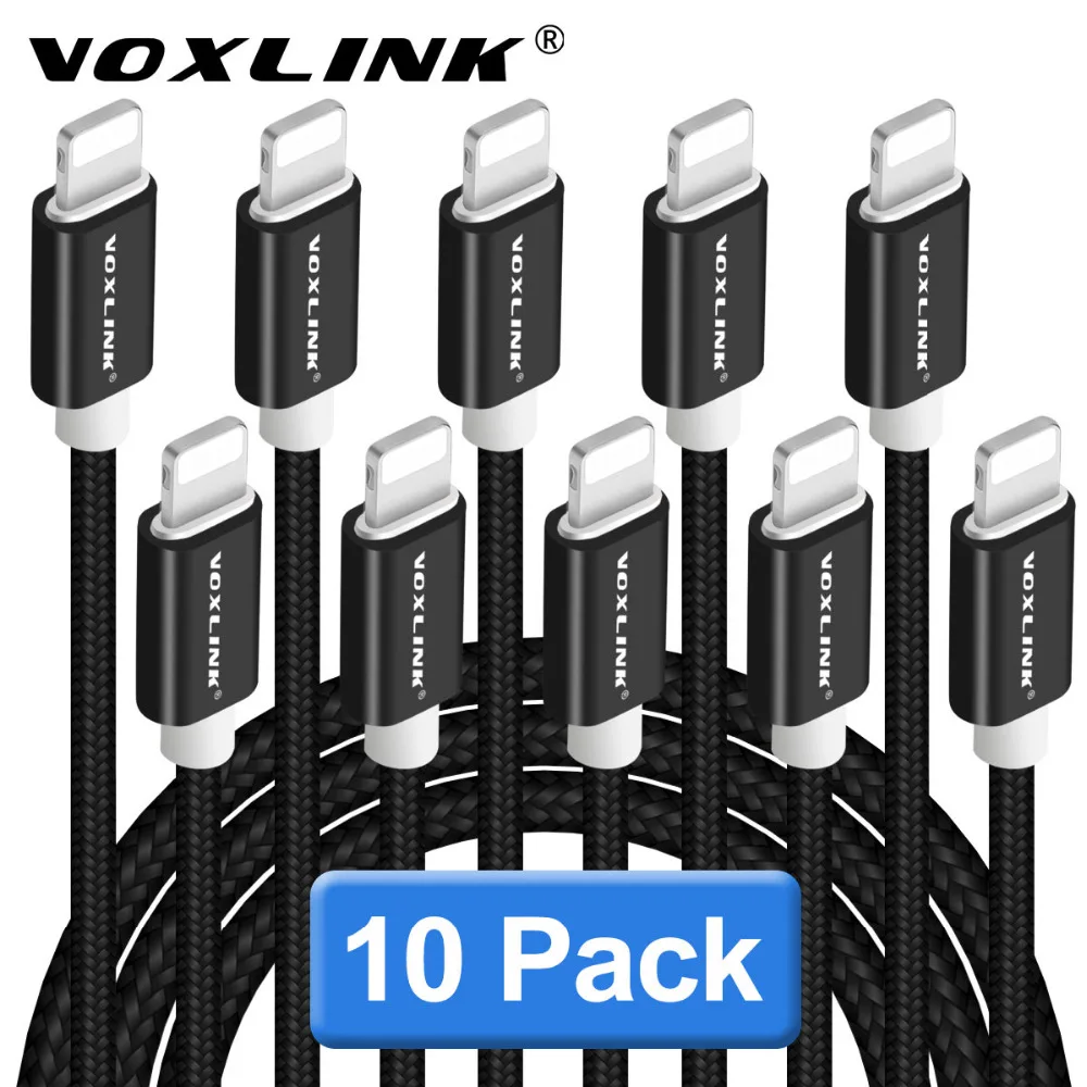 

VOXLINK Lightning to USB Cable 10 Pack Nylon Braided 8 pin Charging Cables USB Charger Cord for iPhone 7,7 Plus,6S Plus,5S,iPad