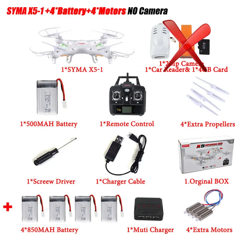 Квадрокоптер с дистанционным управлением на частоте 2.4GHz 4CH, с 2-мегапиксельной HD-камерой. SYMA X5C RC - Цвет: X5 5 battery 4m