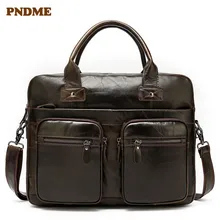 PNDME, Ретро стиль, первый слой, Воловья кожа, мужской портфель, натуральная кожа, 14 дюймов, деловая сумка для ноутбука, сумка на плечо, сумки через плечо, офисные
