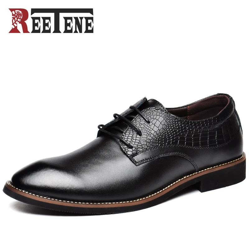 

REETENE Mens Business Shoes Men Lace-Up Men Dress Shoes Pointed Toe Men Shoes Leather Formal Shoes Men For Wedding 37-48