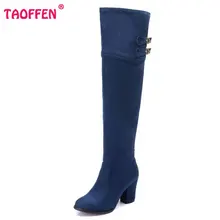 size 32-48 women square high heel over knee boot winter warm fashion british boots knight long botas sexy footwear shoes P21743
