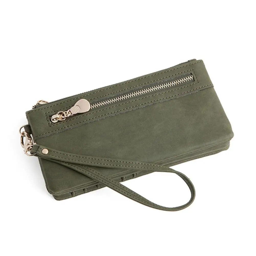 Banabanma Женская модная матовая двойная молния длинный-Стильный клатч сумка большая емкость дамская сумочка кошельки и кошельки ZK30 - Цвет: Dark green
