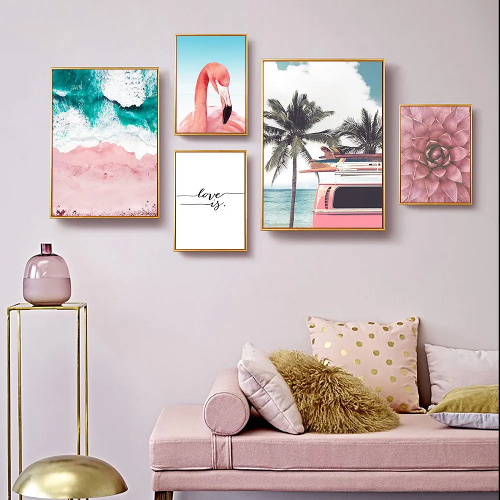 

Nordic Canvas Print Wall Painting Flamingo Poster Love Quote Canvas Cactus Painting Seascape Posters and Prints Unframed