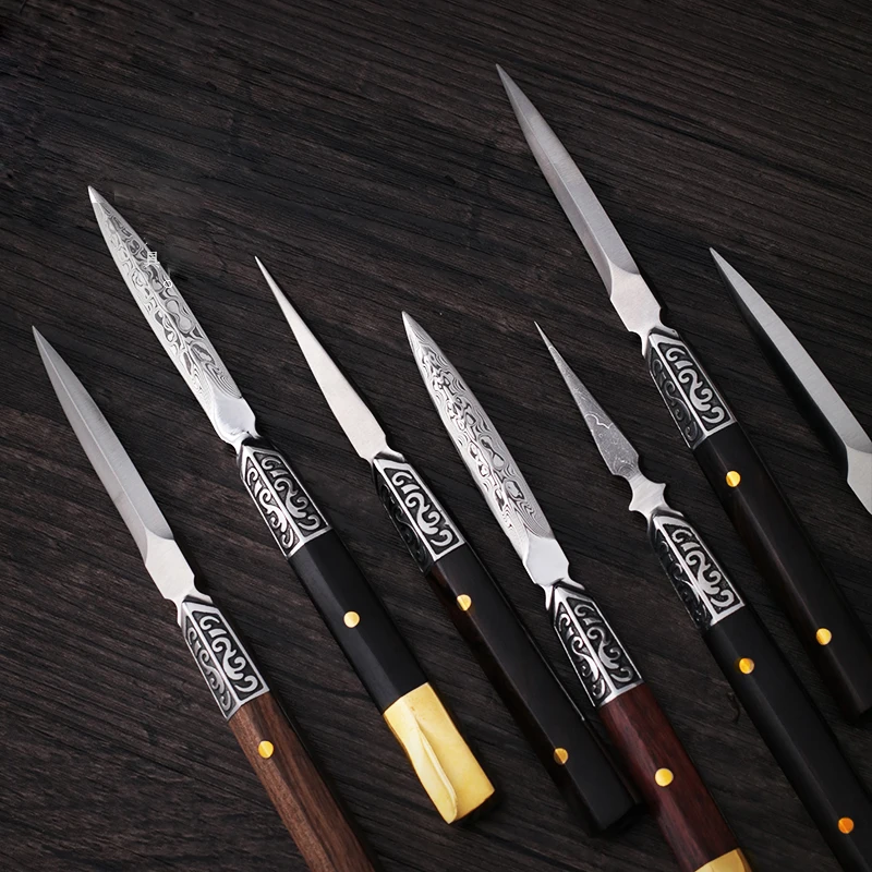 SIBAOLU 1 Pc Ebony Handle Damascus Tea Knife And Needle For Open Black