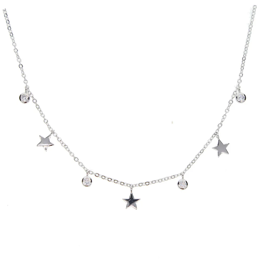 Рождественский женский сексуальный блестящий кубический цирконий, рождественский подарок, луна, звезда, подвеска, серебряный чокер, серебряное ожерелье