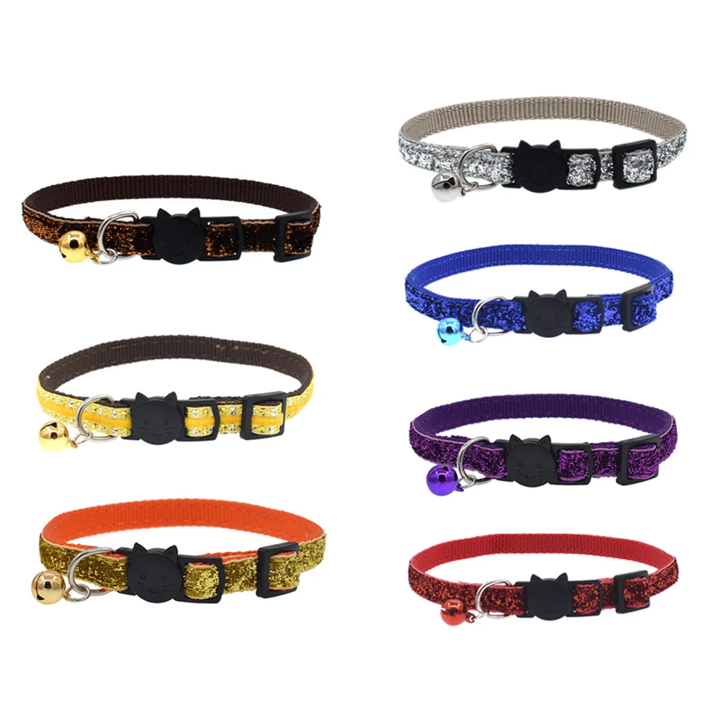 Glitter Cat Collar With Bell Safety Kitten Small Dogs Cats Adjustable