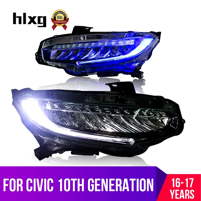 Hlxg автомобильная светодиодная фара в сборе DRL для Honda Civic 2016 2017 автомобильный