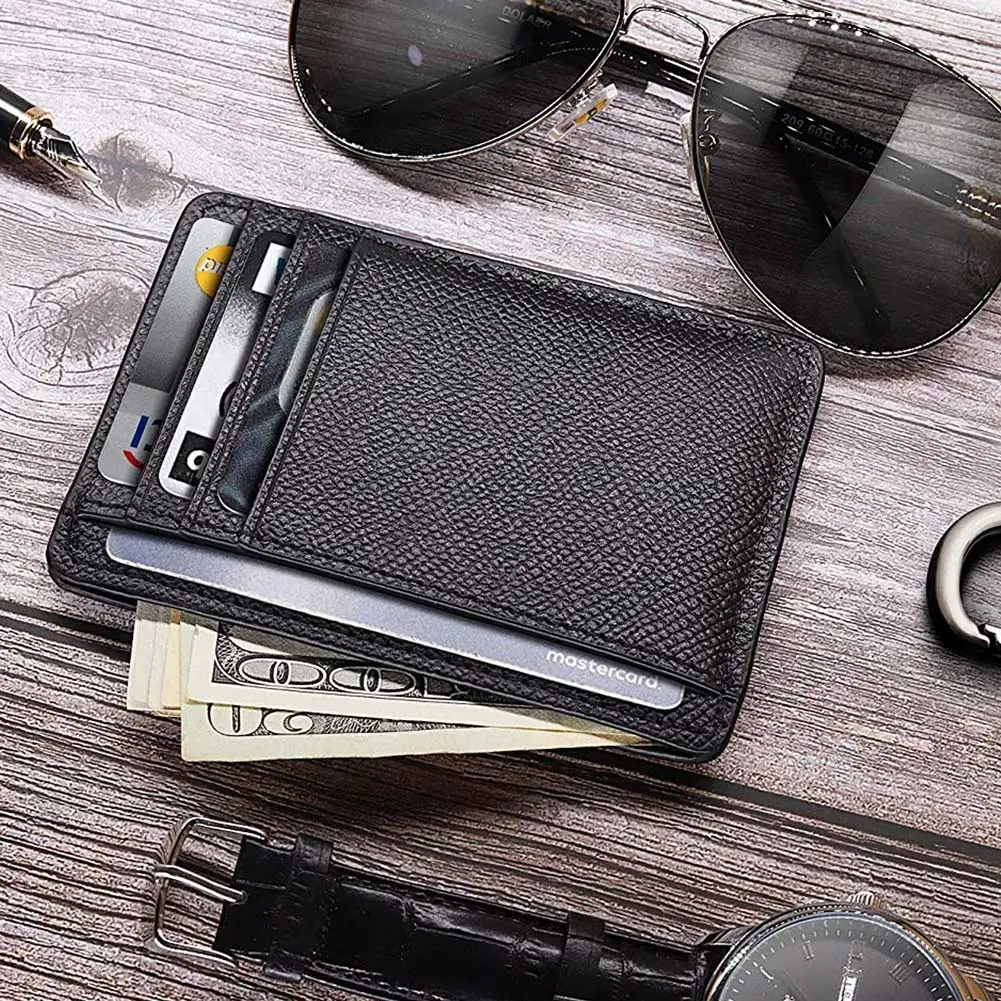 

Men Card Holder PU Leather 6 Cards Slot Ultra-thin Lichee Pattern Wallet New