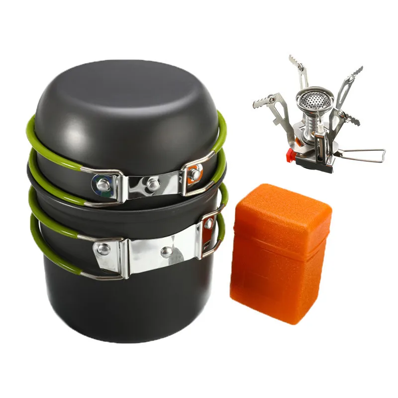 Outdoor Camping Cookware Aluminium Alloy Cooking Hiking Picnic Traveling Bowl Pot Pan Stove Tableware Set For 1-2 person | Спорт и